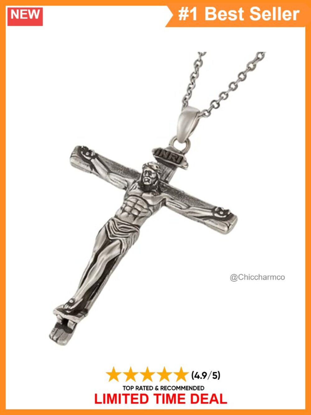 Sterling Silver Crucifix Pendant Necklace Stainless Steel Chain